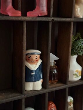 Vintage Goebel Ceramic Sailor Figurine in Blue and White Miniature